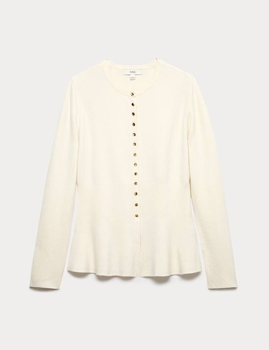 Crew Neck Peplum Slim Fit Cardigan