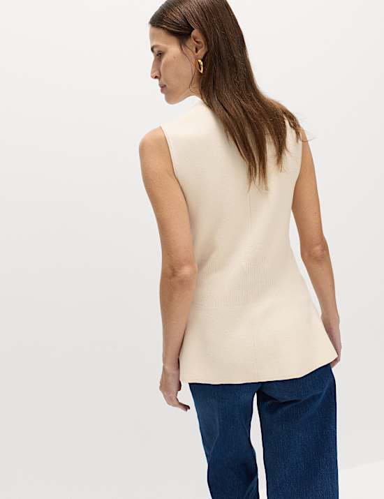 Ribbed Peplum Waisted Knitted Waistcoat