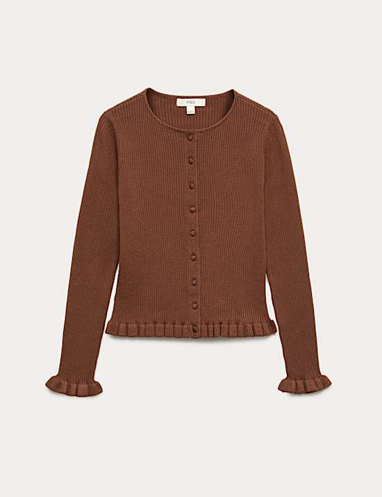 Ribbed Frill Detail Slim Fit Cardigan