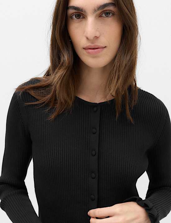 Ribbed Frill Detail Slim Fit Cardigan