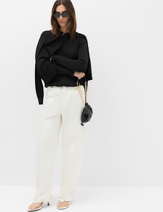 Ribbed Frill Detail Slim Fit Cardigan