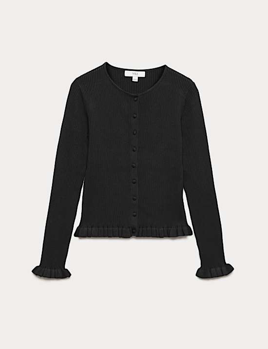 Ribbed Frill Detail Slim Fit Cardigan