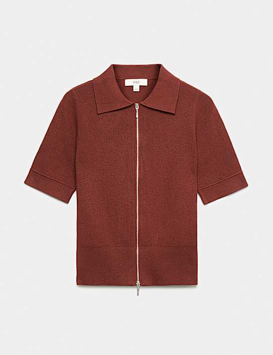 Collared Zip Up Slim Fit Cardigan