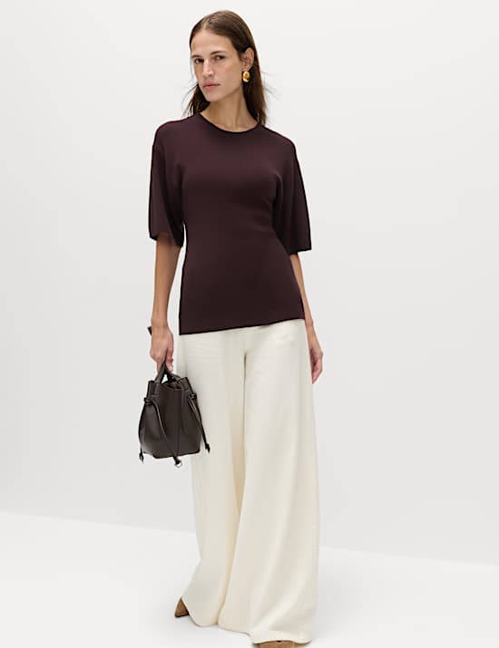 Crew Neck Waisted Slim Fit Knitted Top