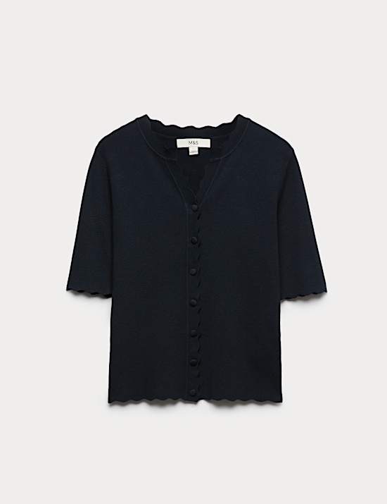 Ribbed Scallop Edge Slim Fit Cardigan