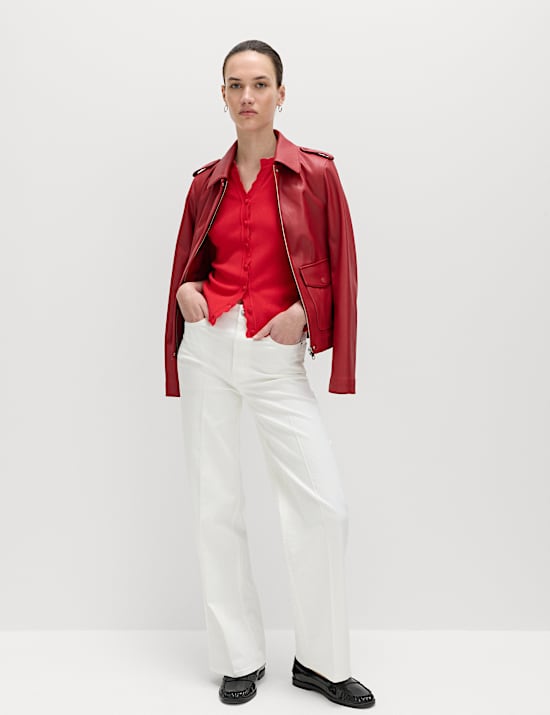 Ribbed Scallop Edge Slim Fit Cardigan