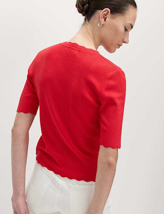 Ribbed Scallop Edge Slim Fit Cardigan