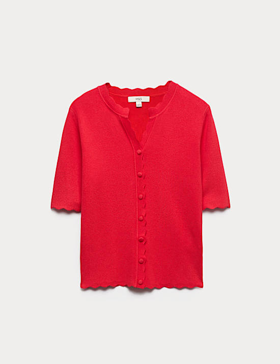 Ribbed Scallop Edge Slim Fit Cardigan