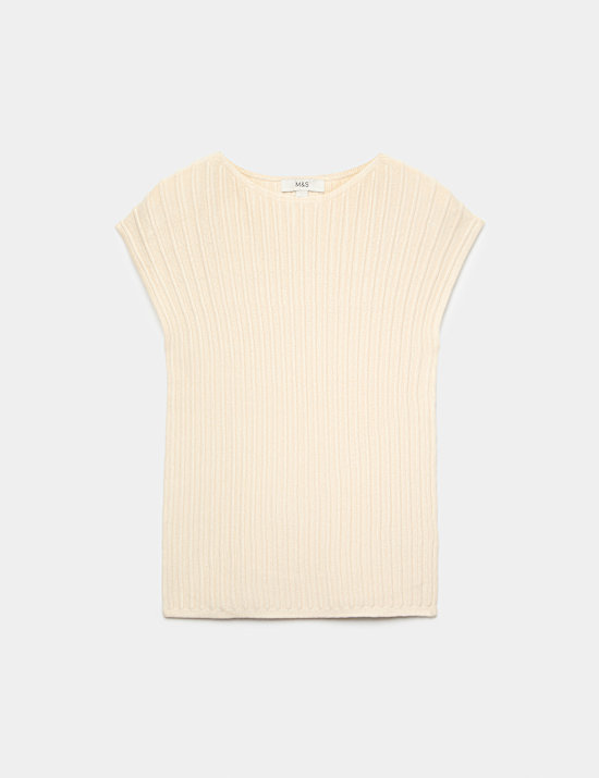 Ribbed Slash Neck Fitted Knitted Top