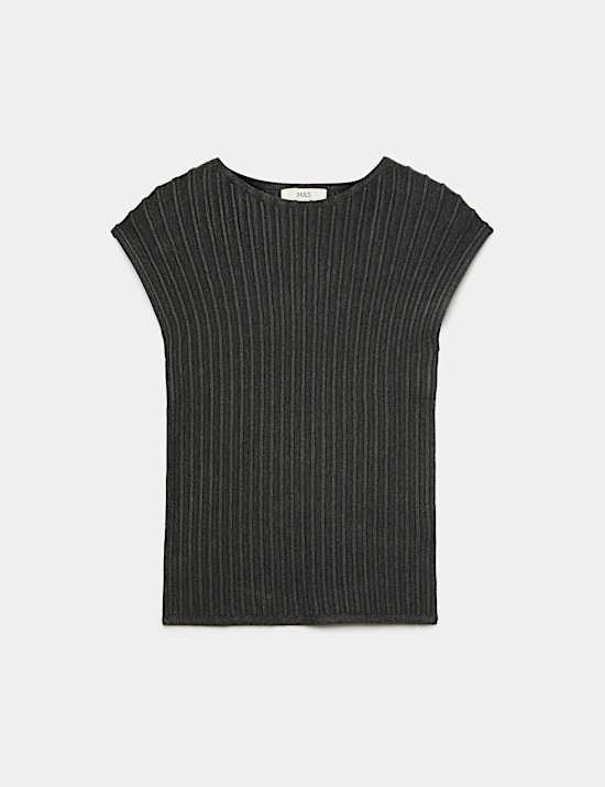 Ribbed Slash Neck Fitted Knitted Top