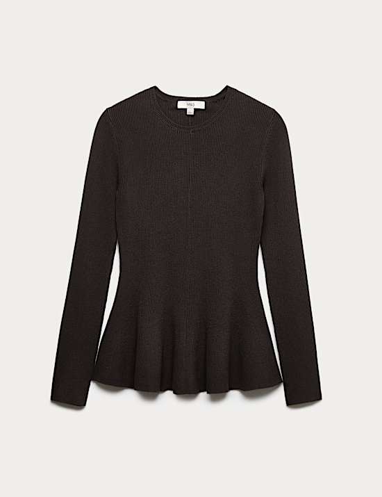 Ribbed Peplum Slim Fit Knitted Top