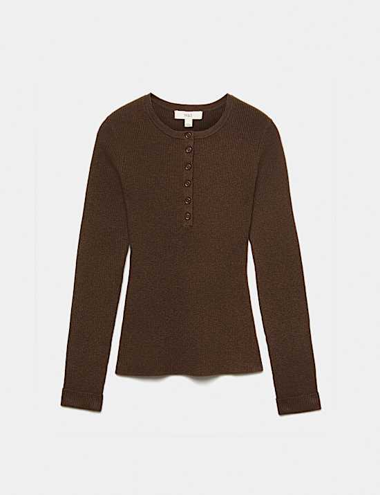 Ribbed Round Neck Fitted Knitted Top With Wool