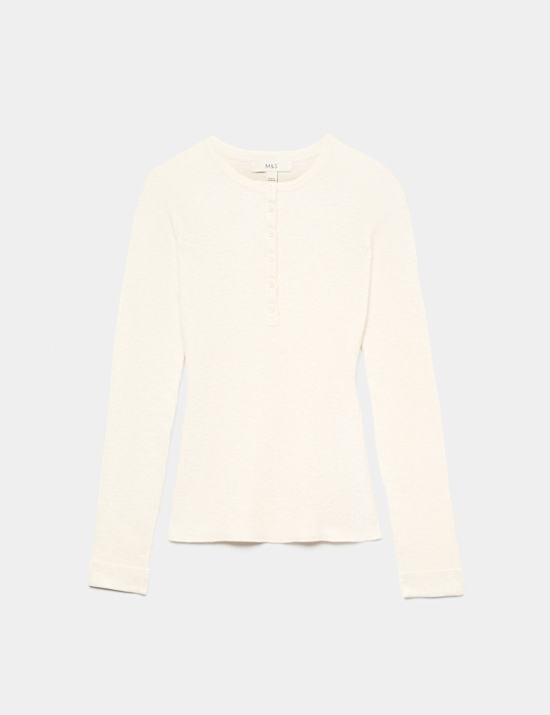 Ribbed Round Neck Fitted Knitted Top With Wool