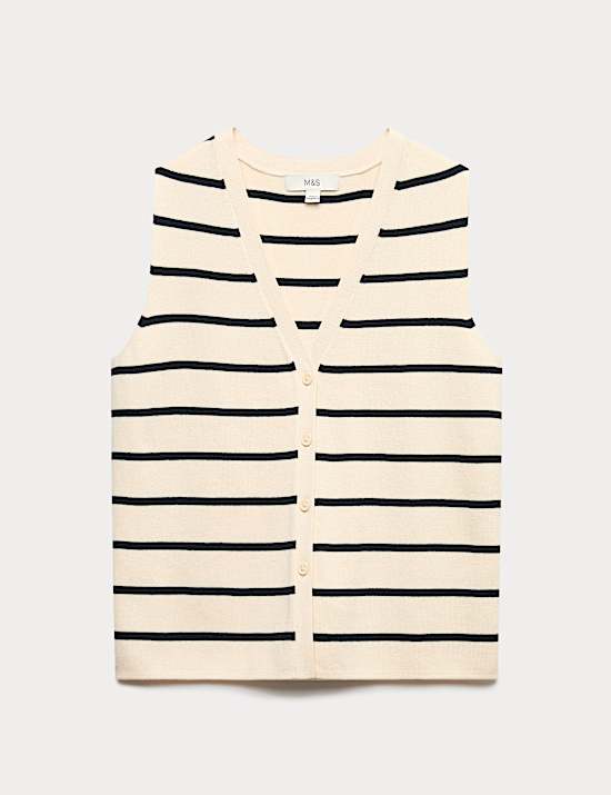 Striped V-Neck Cropped Knitted Waistcoat