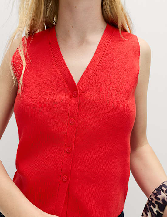V-Neck Cropped Knitted Waistcoat
