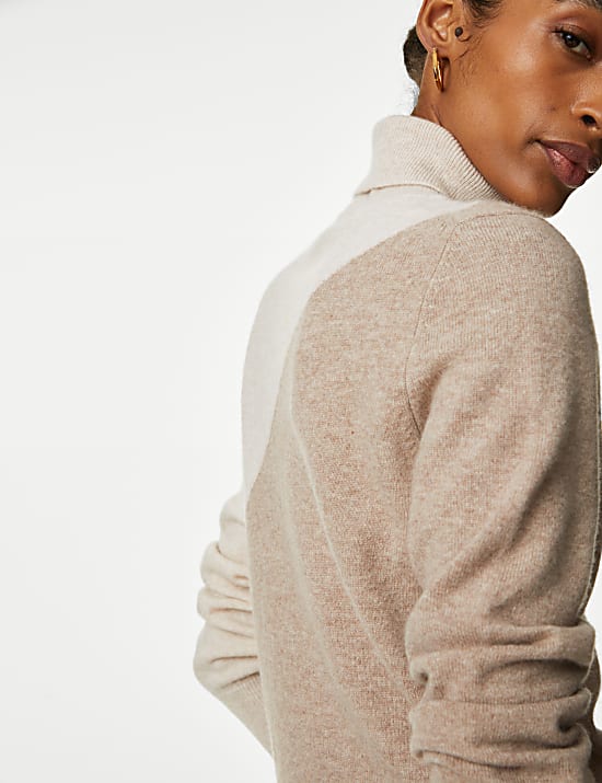 Pure Cashmere Colour Block Roll Neck Jumper