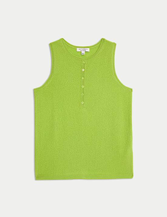 Pure Cashmere Button Detail Fitted Knitted Vest