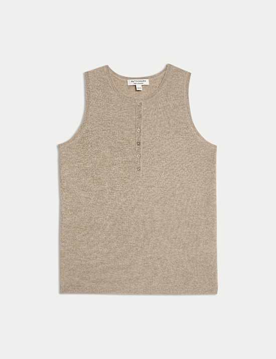 Pure Cashmere Button Detail Fitted Knitted Vest