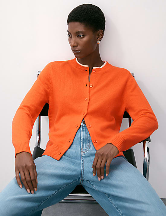 Pure Cashmere Tipped Detail Cardigan