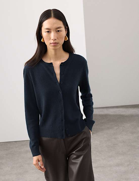 Pure Cashmere Crew Neck Relaxed Cardigan