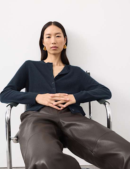 Pure Cashmere Crew Neck Relaxed Cardigan