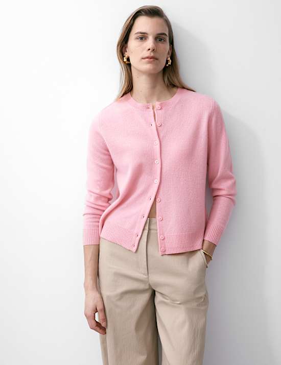 Bequemer Cardigan mit Rundhalskragen aus reinem Kaschmir