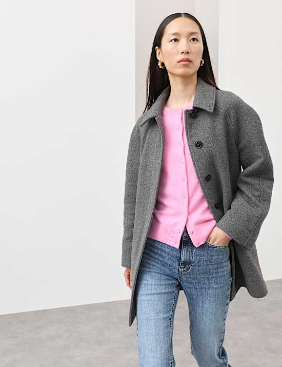 Cardigan coupe d&eacute;contract&eacute;e 100 % cachemire &agrave; col rond