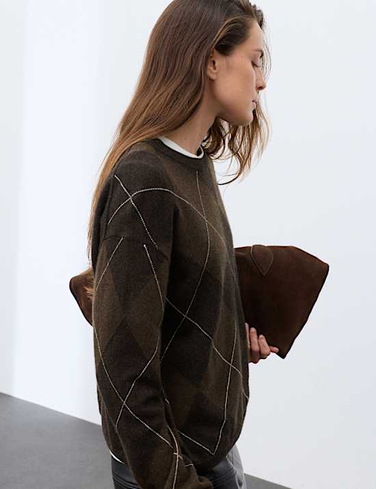 Pure Cashmere Argyle Relaxed Jumper