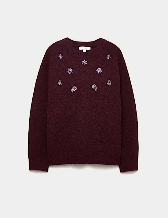 Gem Embellished Relaxed Jumper With Wool