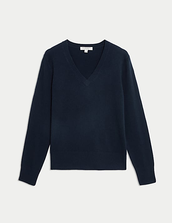 Jersey 100 % cachemira con cuello en pico