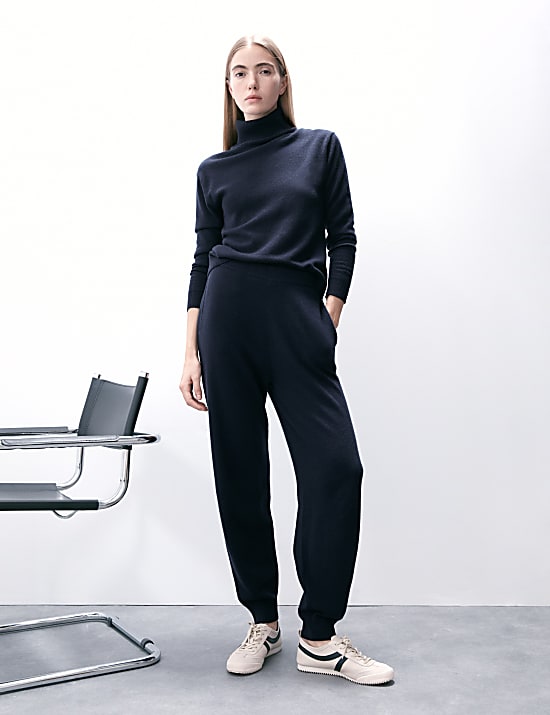 מכנסי ריצה מקשמיר טהור באורך קרסול בגזרה צרה