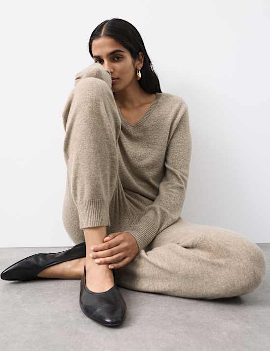 Pantalon de jogging coupe fuselée longueur cheville 100 % cachemire