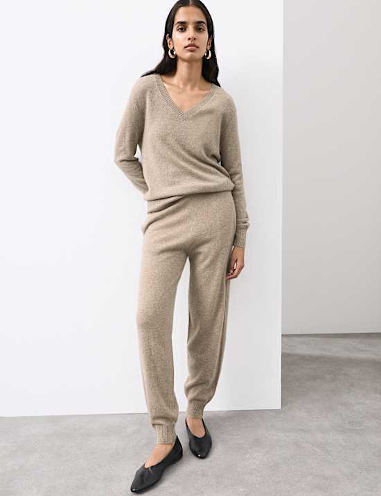 Pantalon de jogging coupe fuselée longueur cheville 100 % cachemire