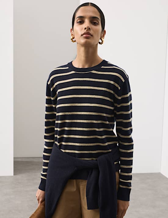 Pure Cashmere Striped Crew Neck Jumper