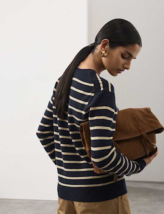 Pure Cashmere Striped Crew Neck Jumper