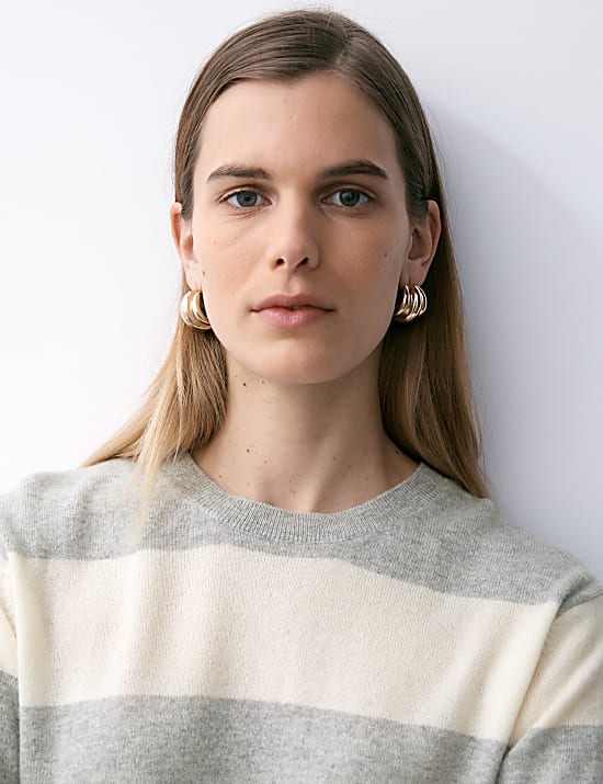 Pure Cashmere Striped Crew Neck Jumper