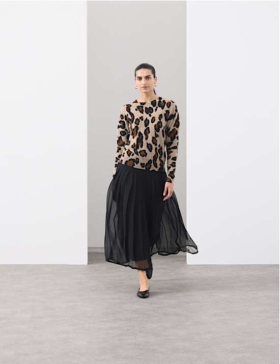 Pull 100 % cachemire à imprimé animal