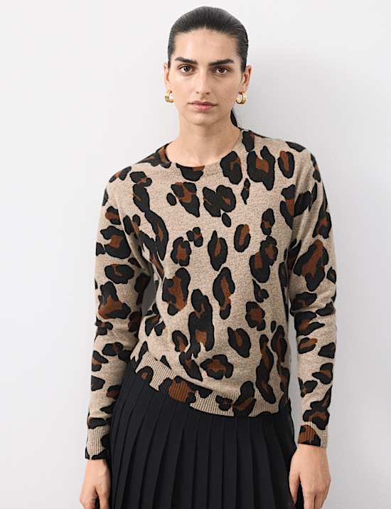 Pull 100 % cachemire à imprimé animal