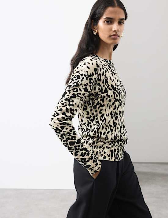 Pure Cashmere Animal Print Crew Neck Jumper