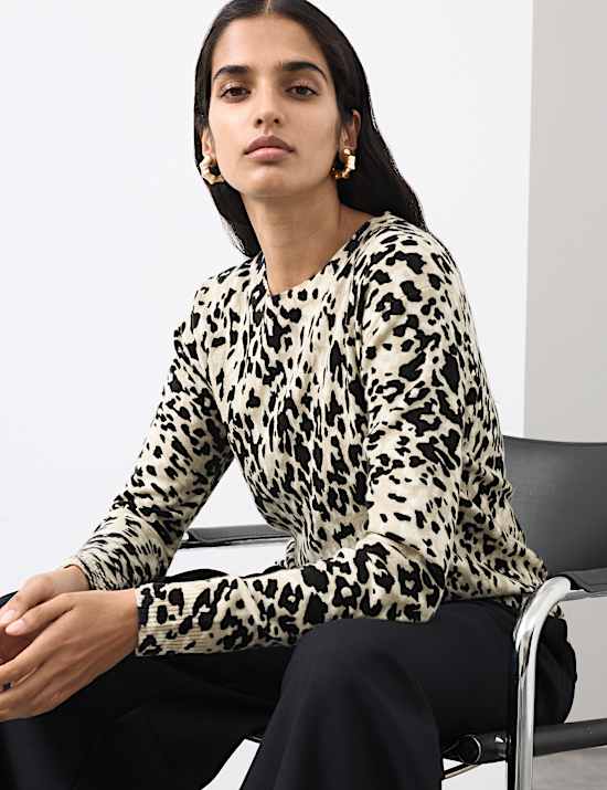 Pure Cashmere Animal Print Crew Neck Jumper
