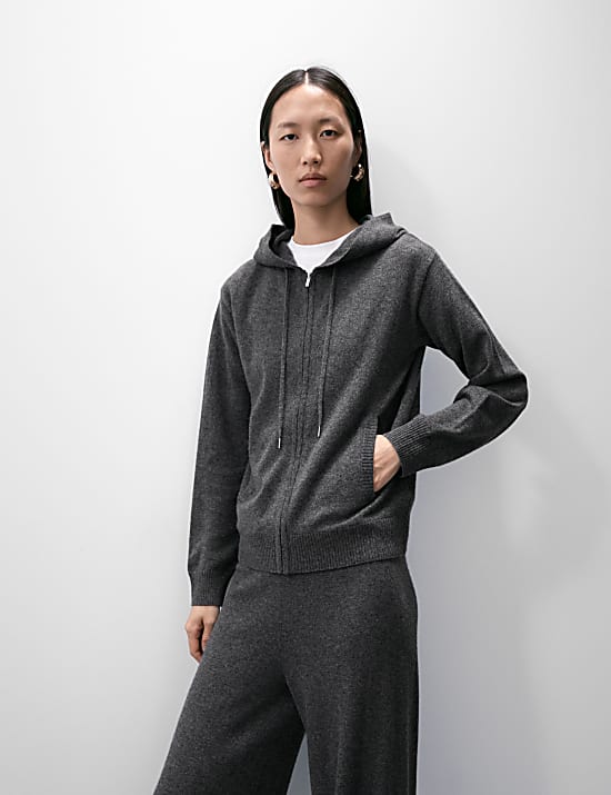 Hoodie aus reinem Cashmere mit Rei&szlig;verschluss
