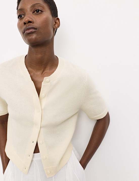 Pure Cashmere Crew Neck Cropped Cardigan