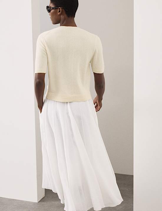Pure Cashmere Crew Neck Cropped Cardigan