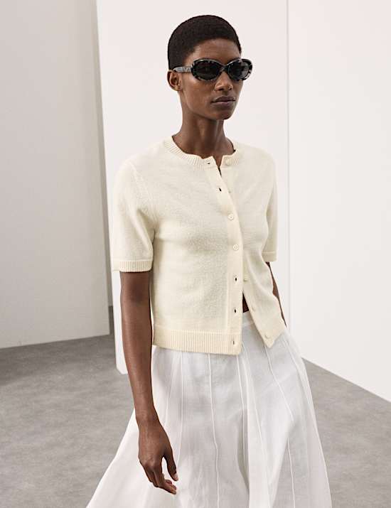 Pure Cashmere Crew Neck Cropped Cardigan
