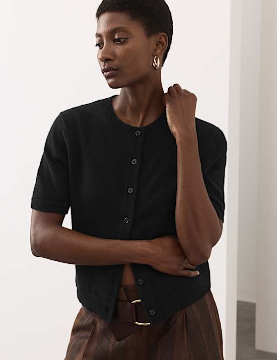 Pure Cashmere Crew Neck Cropped Cardigan