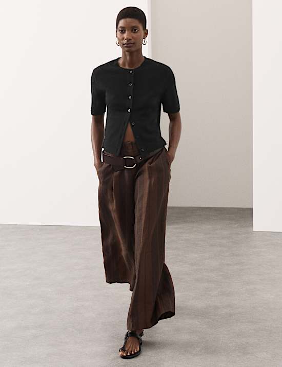 Pure Cashmere Crew Neck Cropped Cardigan