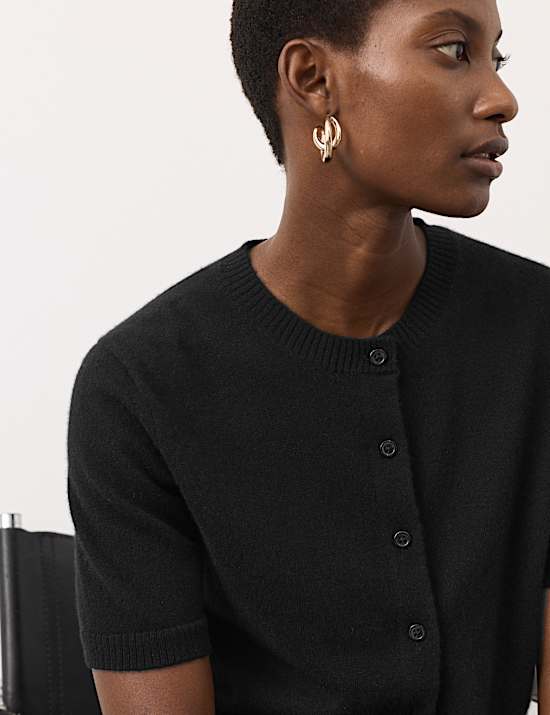 Pure Cashmere Crew Neck Cropped Cardigan