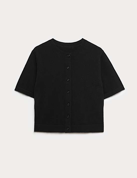 Pure Cashmere Crew Neck Cropped Cardigan