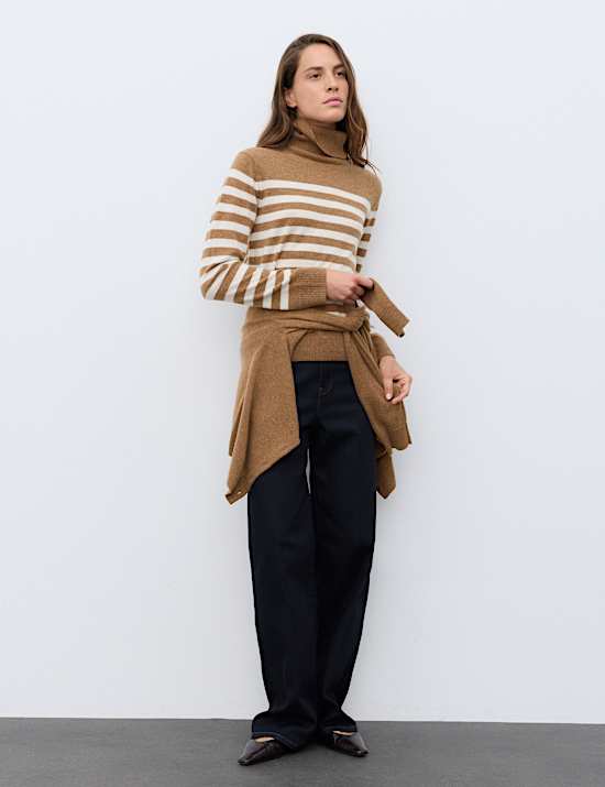 Jersey de cuello vuelto de rayas 100% cashmere