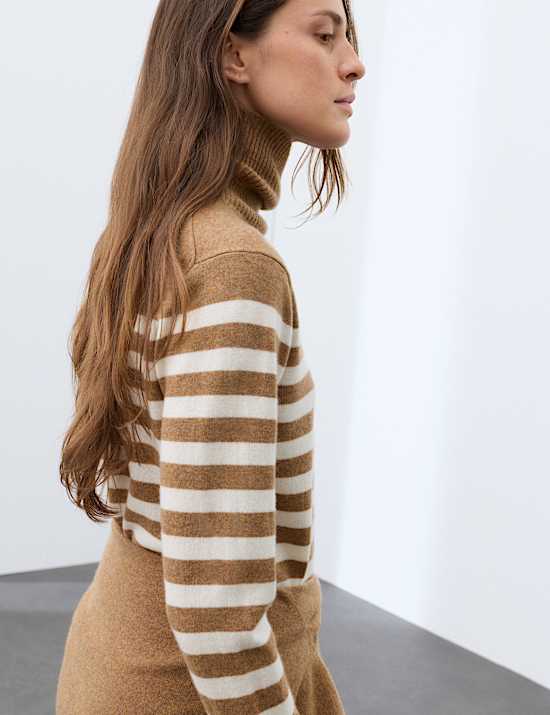 Jersey de cuello vuelto de rayas 100% cashmere